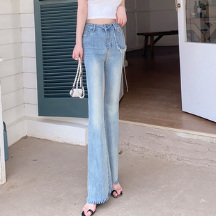 流苏边牛仔裤女微辣精品长裤新款高腰链子高弹力超弹喇叭裤