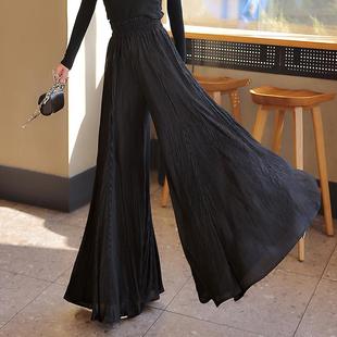 子时尚 垂感黑色百褶大喇叭大阔腿裤 新款 压褶长裤 甩裤 下垂宽腿女裤