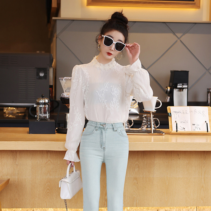 法式优雅风白色蕾丝衬衫女长袖木耳边设计感显瘦上衣,女装/女士精品,蕾丝衫/雪纺衫,淘宝优惠券,粉丝福利购,淘宝优惠卷