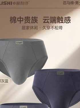 普利诗内裤男匹马棉10A抗菌纯色中腰青年三角裤柔滑透气两条33525