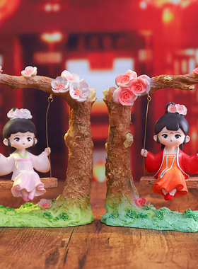 国色长歌唐仕女秋千摆件