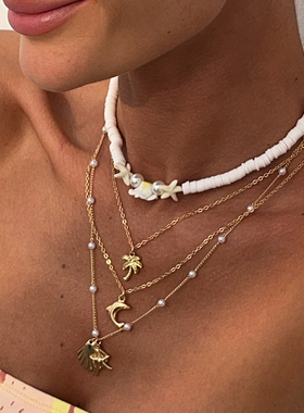 2件套扇贝海星多层项链套装 欧美时尚个性气质海边旅行叠戴颈链潮
