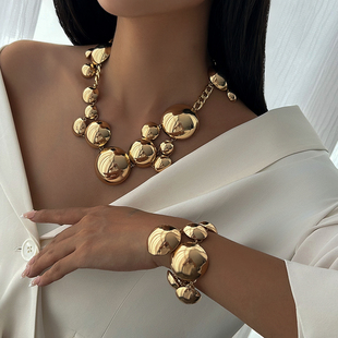 大小光面圆形拼接磨链手链项链女 夸张时尚个性小众设计旅拍饰品