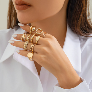 10件一套金属戒指套装 小众设计指环配饰品 欧美春夏新潮个性 组合