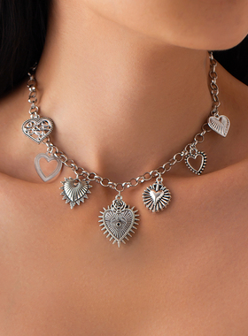 流苏镂空桃心手链链项链女复古潮流小众个性气质搭配服装拍照饰品