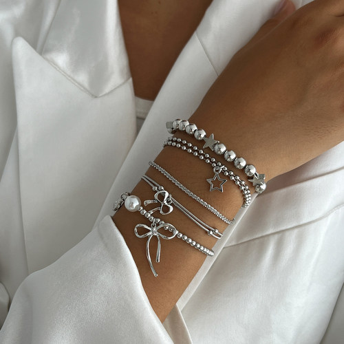 5件套五角星蝴蝶结手链套装 欧美清新时尚网红写真叠戴手饰品潮