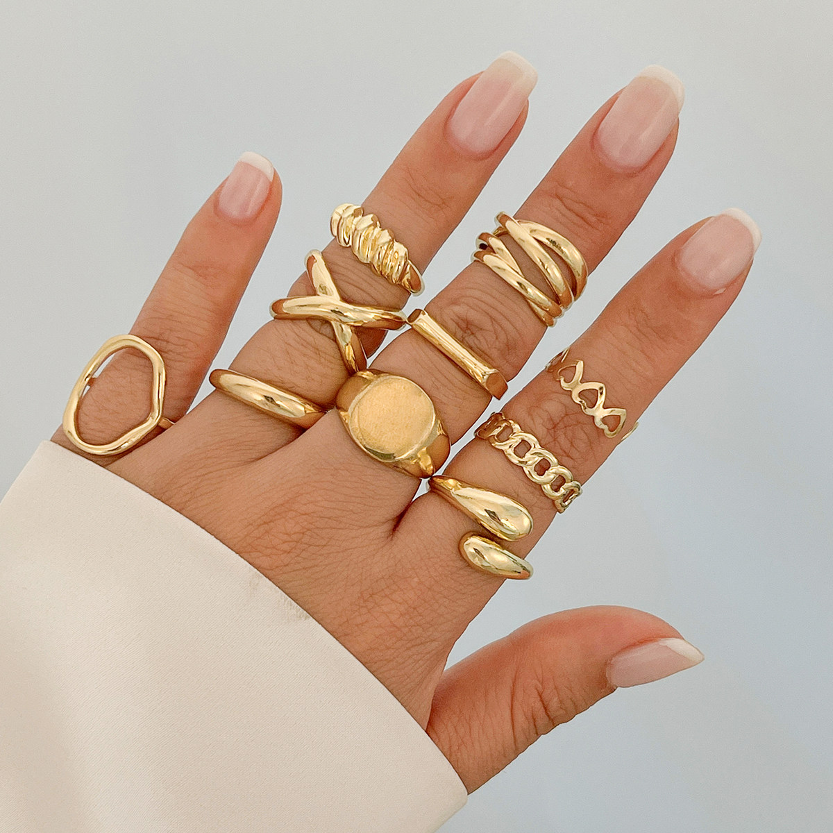 10件套镂空交叉链条戒指套装 欧美新潮时尚小众设计指环组合饰品