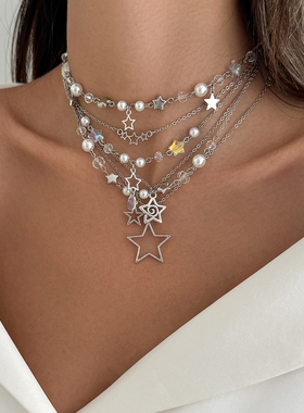 6件套五角星吊坠项链套装 2025夏清新时尚个性女生叠戴多层锁骨链