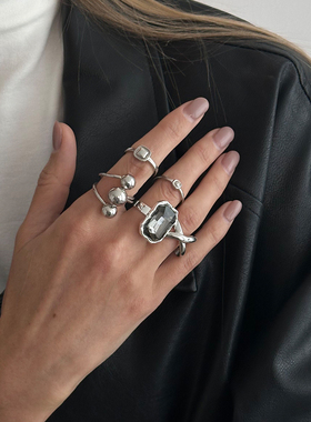 5件套黑钻戒指套装 欧美2026春季新潮时尚女生舞台表演配饰品酷