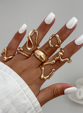 多件套金属几何戒指套装 欧美2025冬季个性时尚网红旅拍配饰品潮