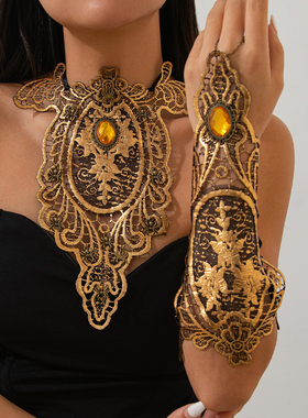 自由打结蕾丝蜘蛛宝石织带项链女欧美复古夸张网红写真拍照配饰品