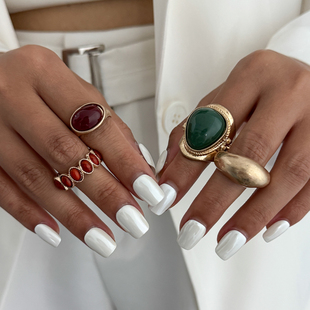 4件套宝石戒指套装 2025冬季时尚轻奢网红ins小众设计指环组合酷