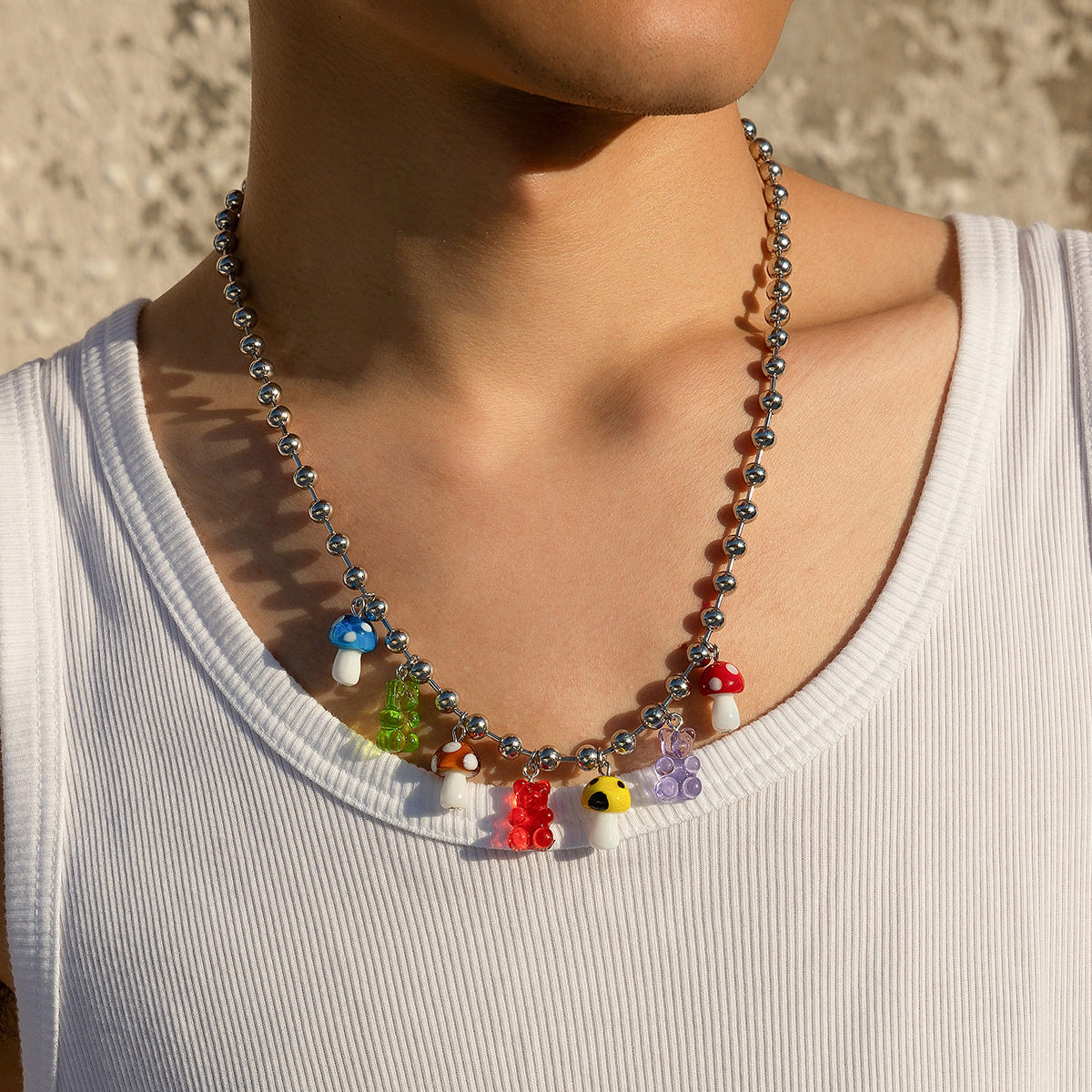 蘑菇亚克力透明小熊珠子链项链男女 欧美ins嘻哈街头hiphop饰品,饰品/流行首饰/时尚饰品新,项链,淘宝优惠券,粉丝福利购,淘宝优惠卷