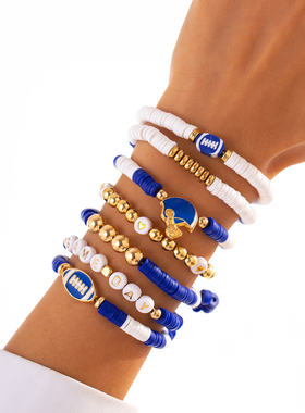 7件套字母软陶手链套装 欧美2026夏季时尚个性网红气质手饰品潮人