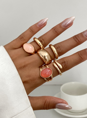 6件套镂空宝石开口戒指套装 轻奢时尚网红时尚杂志写真拍照饰品潮