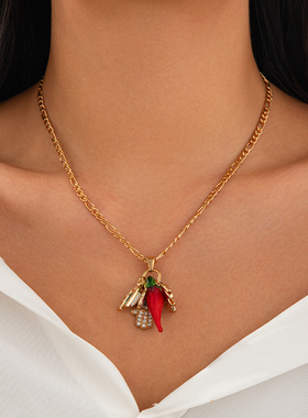 辣椒眼睛小象吊坠项链女 2026春夏新潮流百搭时尚网红街拍锁骨链