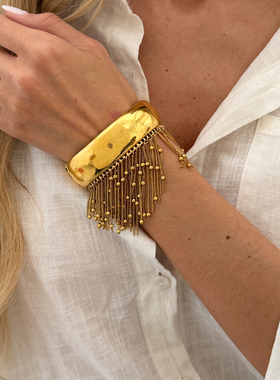 流苏珠子链椭圆弹簧式手镯女2026春夏新潮夸张时尚舞台表演配饰品