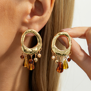 小众网红街拍饰品酷 新潮个性 流苏水晶不规则O形圈耳钉女 2026春季