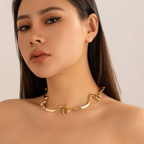 不规则W型金属项圈女 欧美冬季潮小众设计网红气质旅行拍照配饰品