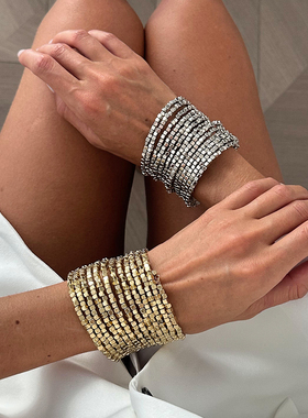 多层盘绕CCB正方体手镯女2025欧美新潮夸张时尚模特T台走秀配饰品