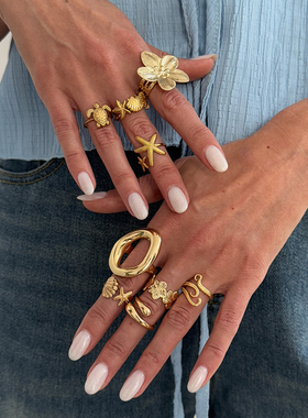 9件套花朵海星扇贝戒指套装  2026夏季潮流时尚海边旅行度假饰品