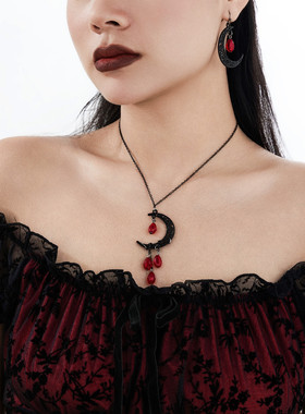 2件套月牙水晶吊坠耳环项链 欧美复古性感时尚网红搭配礼服饰品