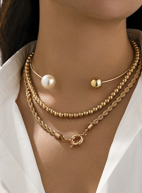 3件套CCB麻花链项圈项链 欧美新潮嘻哈时尚个性网红气质叠戴颈链