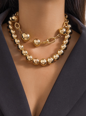 2件套拼多CCB仿珍珠项链套装 欧美夏季新款时尚个性不对称颈链潮
