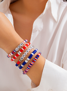 5件套字母混色软陶手链套装 欧美新潮时尚网红气质街拍写真配饰品