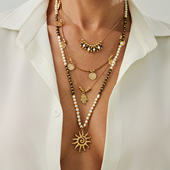 个性 2件套太阳CCB米珠蜡线项链套装 欧美嘻哈时尚 网红旅拍饰品潮