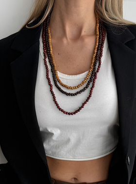 (不可拆开)多层木珠项链女 2026春季复古时尚网红土酷气质配饰品