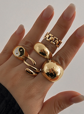 5件套太极弧形戒指套装 2025春夏时尚个性小众设计嘻哈风指环组合