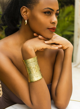 民族风夸张复古宽版花纹手镯