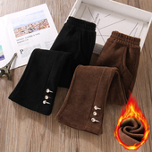5保暖黑9咖色12岁洋气炸街小女孩加绒喇叭裤 女童一体绒裤 子秋冬季