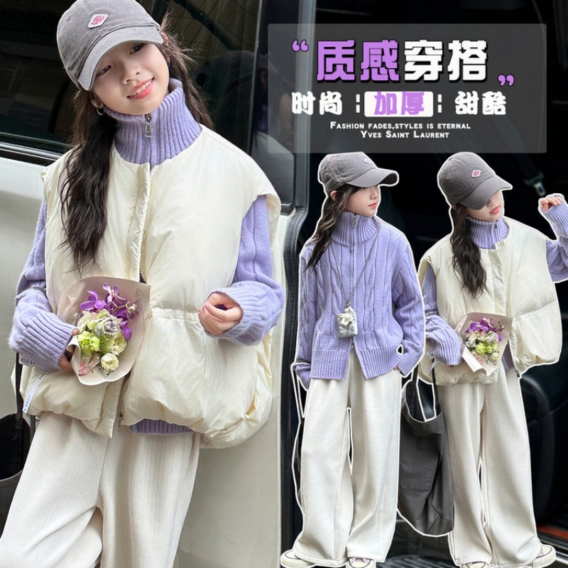 女童超好看韩系套装秋冬季小女孩时尚炸街儿童毛衣马甲裤子三件套