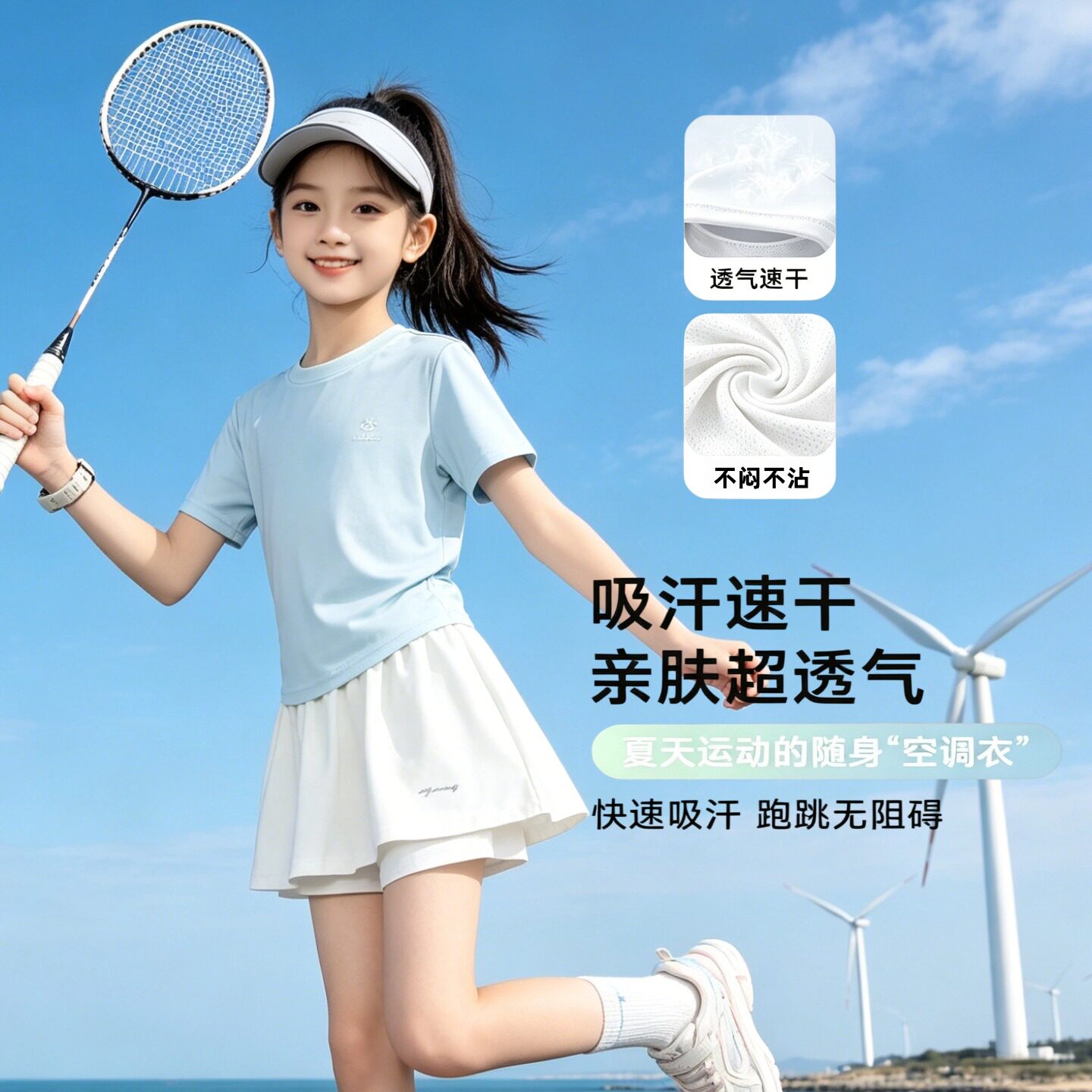女童短袖套装速干T恤羽毛球服图片