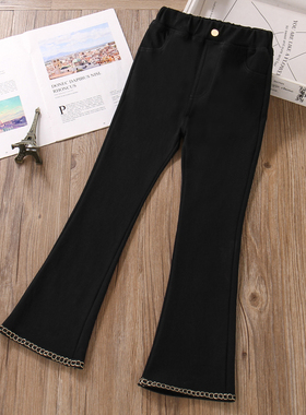 女童喇叭裤春秋款2026外穿打底裤炸街黑色薄款中大童洋气时髦裤子