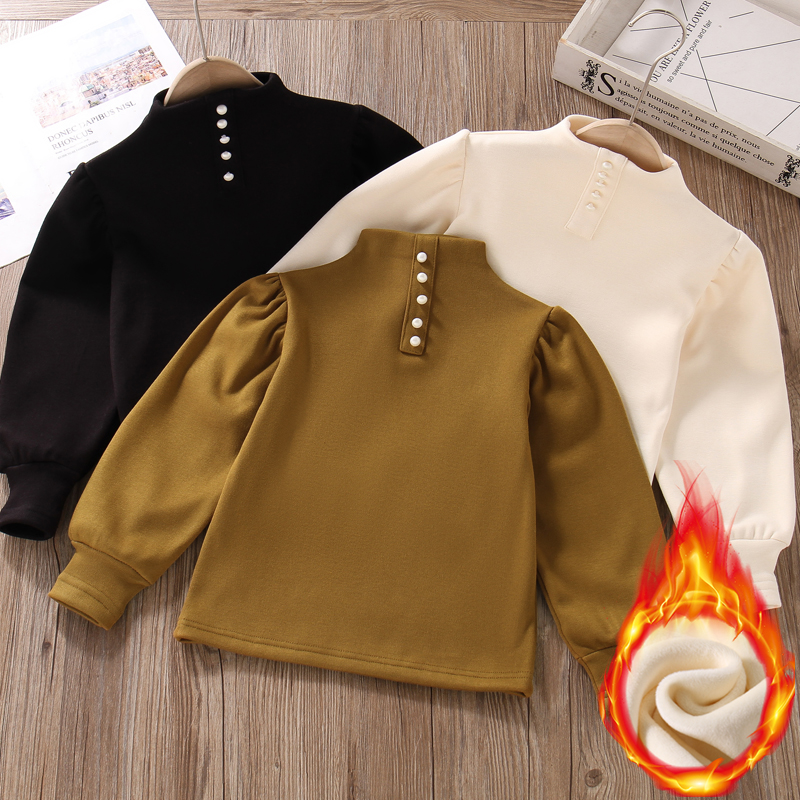 半高领长袖加绒女童保暖上衣T恤