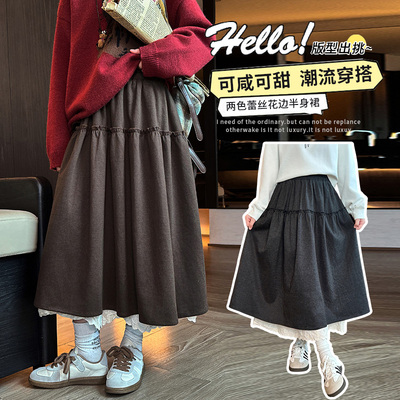 女童半身裙秋冬季巨好看呢子长裙
