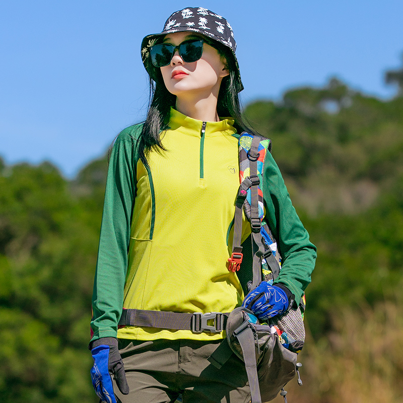 户外速干衣女长袖T恤衫吸汗透气防晒徒步登山运动快干服上装夏季