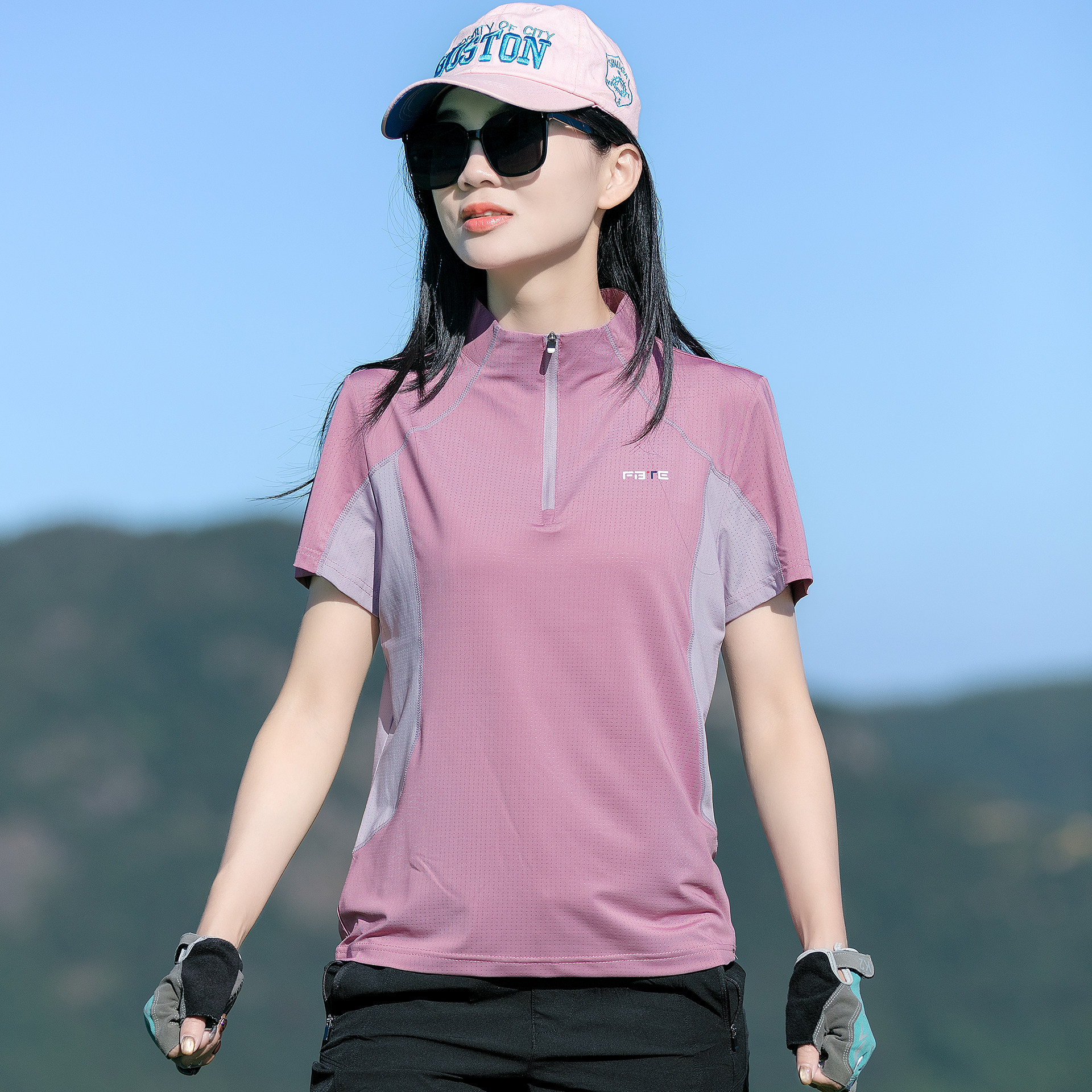 速干衣女夏季透气网眼透气撞色拼接户外徒步登山跑步运动短袖T恤