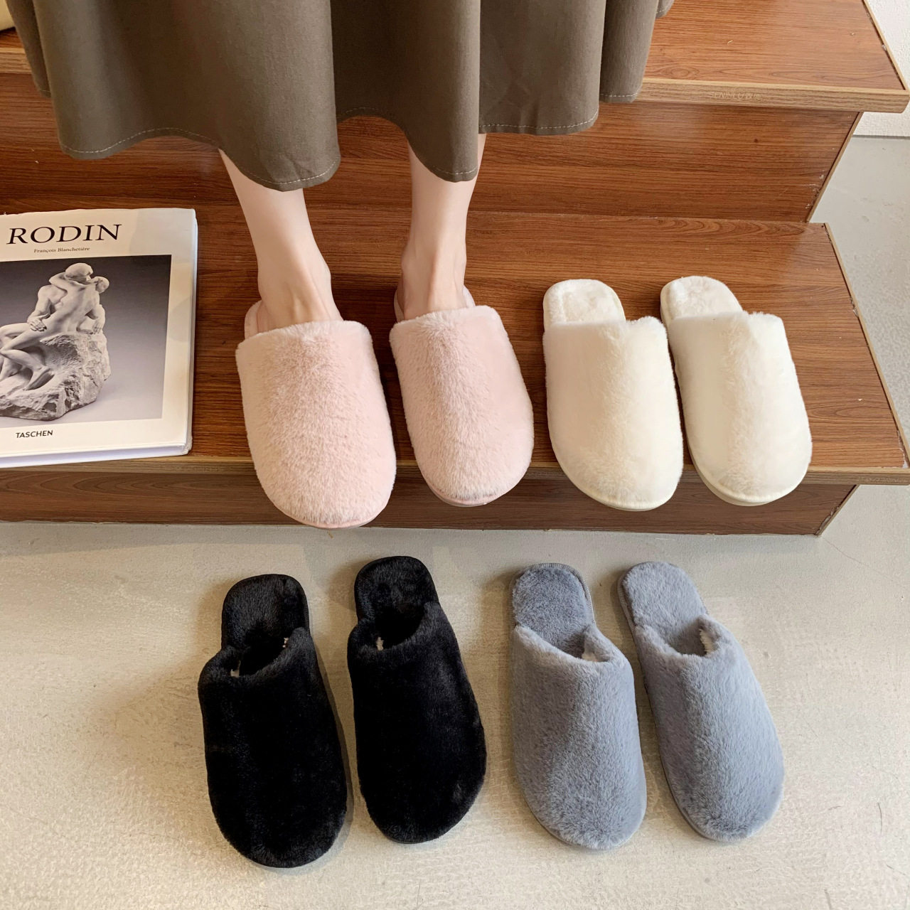 包头家居棉拖鞋女秋冬厚底可爱韩版毛绒家用室内保暖毛毛拖鞋外穿
