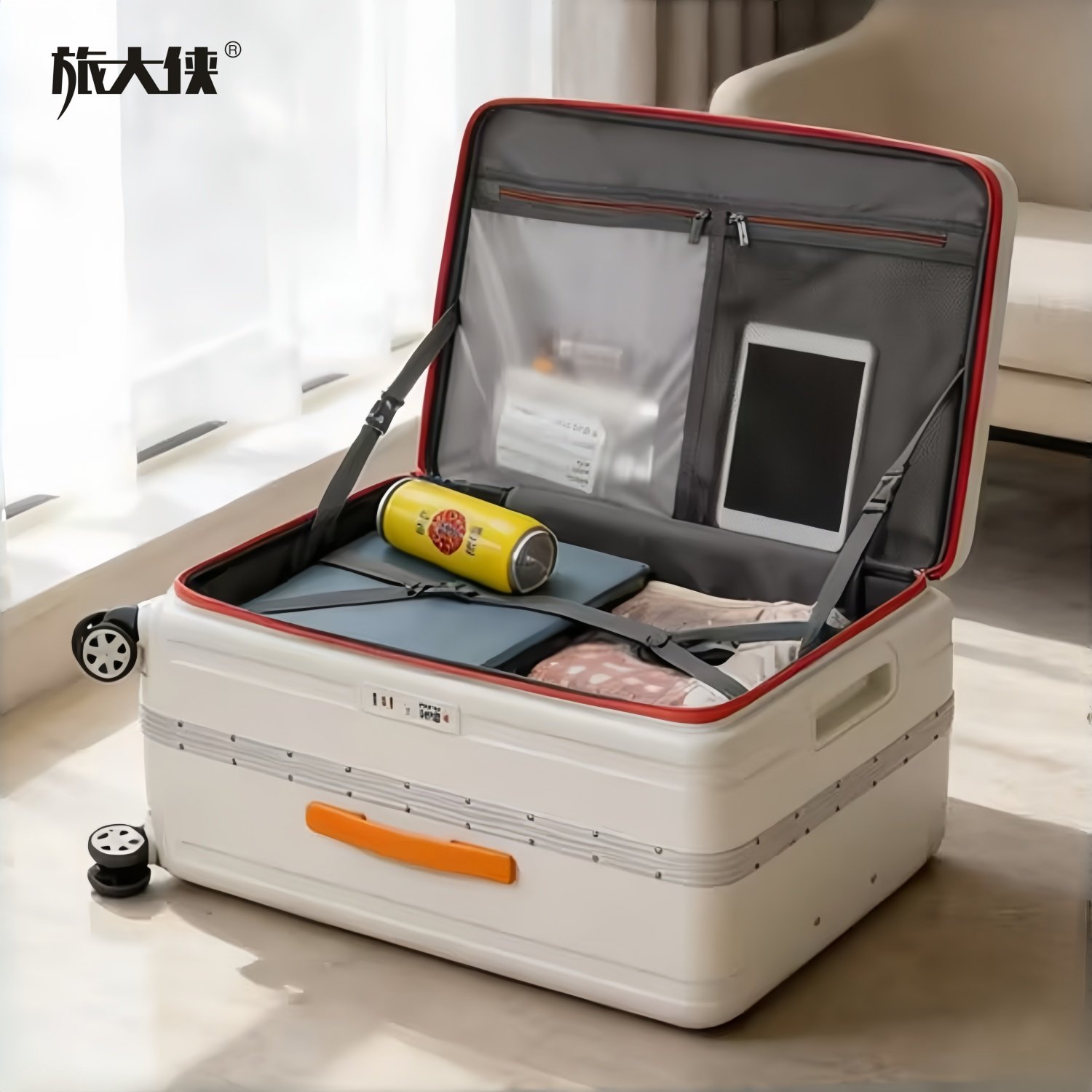 旅大侠侧开盖可扩容行李箱女2026新款20寸登机箱铝框拉杆箱密码箱