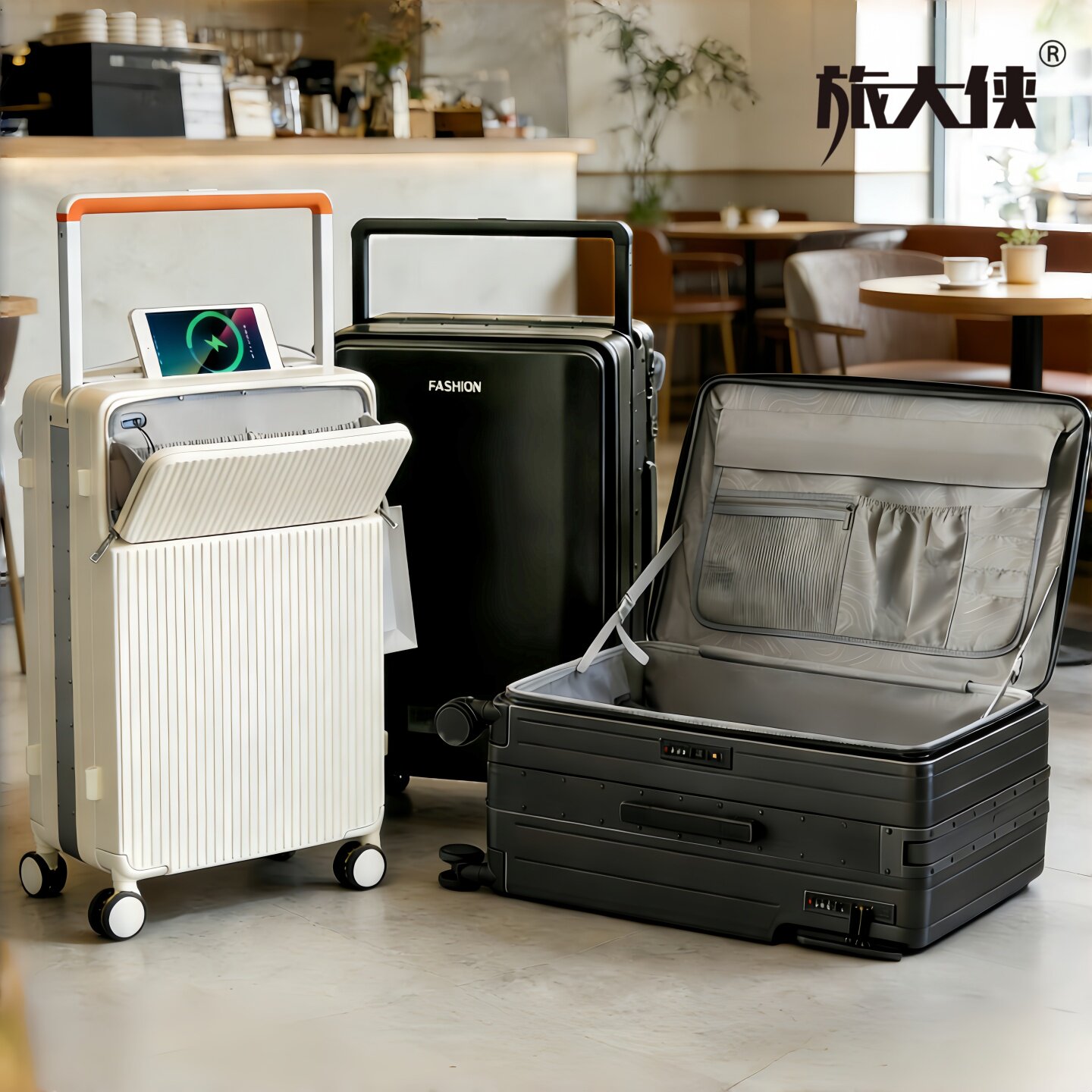 旅大侠侧开盖行李箱男2025新款中置宽拉杆箱20寸登机箱24寸铝框箱