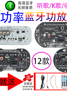 12v24v220v大功率蓝牙低音炮功放板广场舞音箱功放模块话筒扩音器