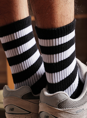 【抗菌防臭】条纹个性长袜男学生运动棉袜街头潮牌中筒袜高帮潮袜
