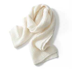 23年秋冬季100纯山羊绒女士保暖舒适柔顺条纹纯色针织羊绒围巾