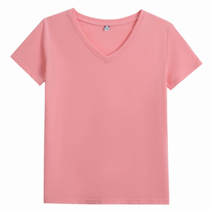 RM7935#后包领珠地棉透气纯色白色t恤女短袖2023年新款V领内搭半袖夏上衣