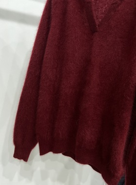 2026春款100%纯山羊绒拉绒针织衫羊绒衫女小V领上衣外穿内搭j加厚