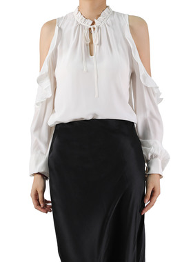 桑蚕丝双绉荷叶边露肩衬衣女时尚长袖上衣女士C020301